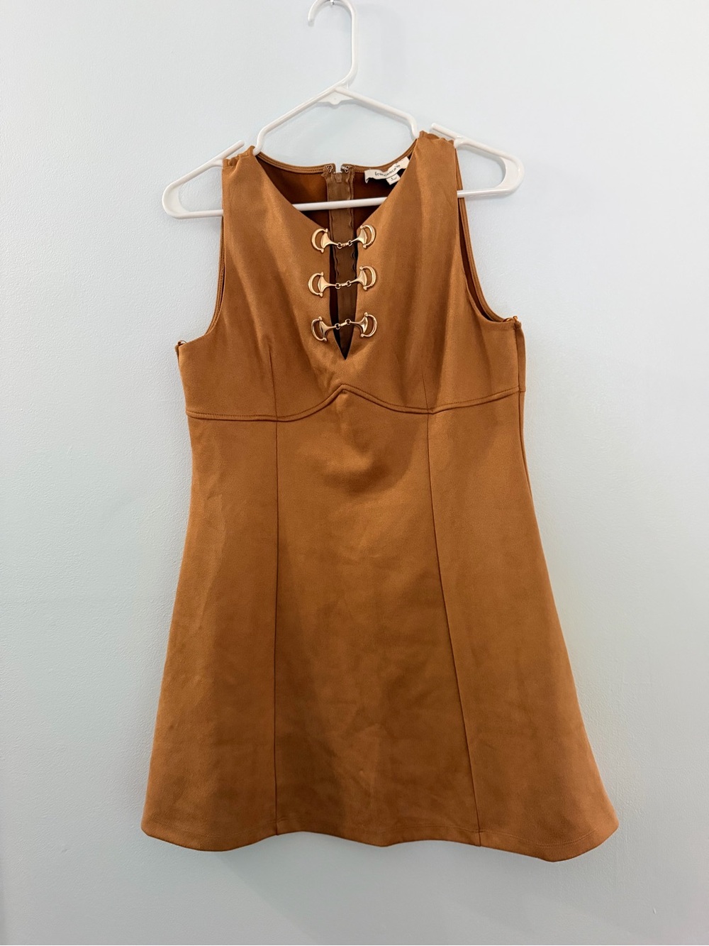 Francesca’s Camel Faux Suede Horsebit Mini Dress NWT Size L